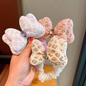 Girl's sequin mesh scrunchies with faux gem butterfly design in a 3-piece set