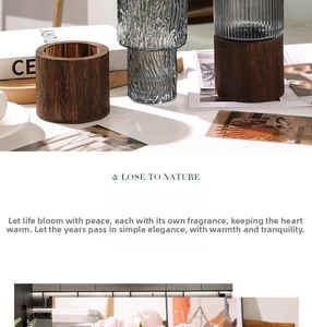 Detail showing wavy glass texture and solid dark wood base for modern home decor
