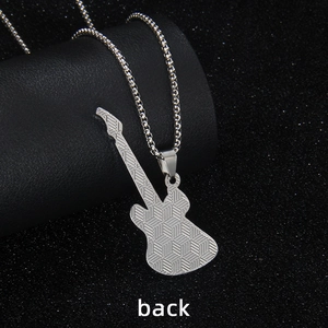 Silver electric guitar pendant necklace in stainless steel with textured back and ball chain