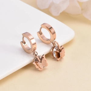 Butterfly Dangle Hoop Earrings Titanium Steel Rose Gold Plated Matte Cubic Zirconia Simple Fashion Commuter For Women