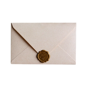 Elegant linen textured envelope with a golden 'For You' wax seal for gift invitations