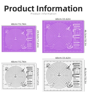 Size chart showing large silicone baking mat dimensions 40x30cm and 60x46cm in two colors