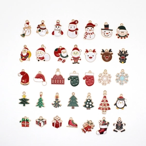Set of 30 Christmas enamel charms featuring trees and snowmen for DIY jewelry making