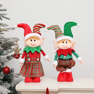 Standing plush Christmas elf dolls with telescopic legs for festive holiday tree decoration