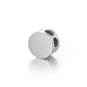 Polished silver stainless steel round beads with double-hole design for DIY jewelry
