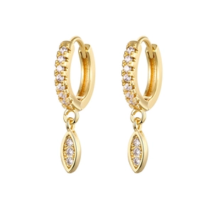 Elegant gold drop earrings with marquise zircon stones and white crystals in a minimalist style