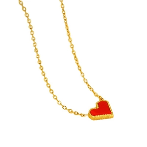 Minimalist 18k gold plated stainless steel necklace with red heart pendant and beaded edge
