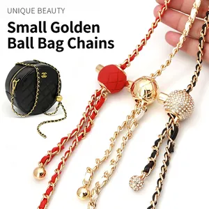 Adjustable leather woven chain strap with decorative gold balls for luxury handbags