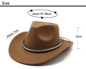 Size chart for vintage western cowboy hat showing 57-58cm circumference and 7cm brim width