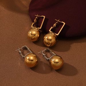 Modern geometric 18K gold plated titanium steel earrings with polished spheres