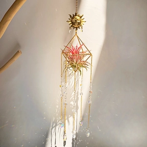 Sun Catcher Hanging Ornament Crystal Metal Geometric Frame Prism Sun Face Rainbow Maker Decor Window Balcony Aesthetic