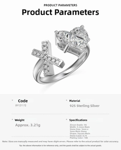 Detail showing S925 sterling silver heart ring parameters with 5A zircon inlay