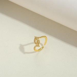 Irregular geometric snake-shaped adjustable open ring in 14K gold plated copper with gems