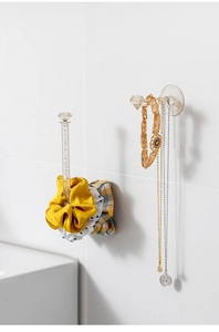 L-shaped acrylic wall hook with diamond crystal top for jewelry and hair accessory storage