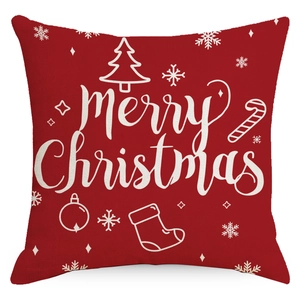 Red Christmas pillowcase with white merry Christmas print and festive holiday patterns
