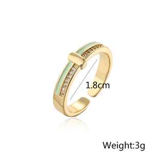 Detail showing 1.8cm inner diameter and mint green enamel on gold plated open ring