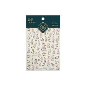 Embossed 3D nail art stickers with cute floral rabbits and lemon patterns TS-4069