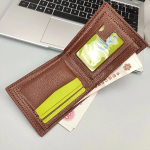 Portefeuille bicolore marron pour hommes en cuir avec grain de litchi et zip