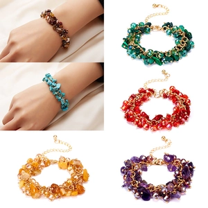 Bohemian Natural Crystal Gravel Bracelet Irregular Stone Faceted Beads Adjustable Alloy Chain Retro Ethnic Jewelry Women