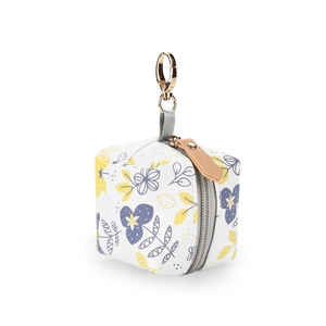 Floral waterproof leather pacifier bag with gold metal hook and zipper detail