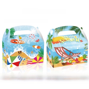 Detail of Hello Summer gable boxes with beach party double-sided design and handle
