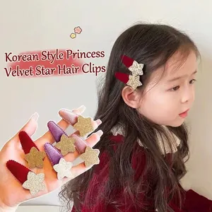 Fermagli per capelli a stella in velluto per bambine con paillettes e stile dolce