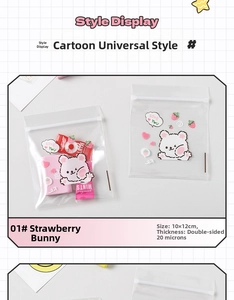 Detail of 10x12cm cartoon strawberry rabbit clear zipper bag for jewelry storage