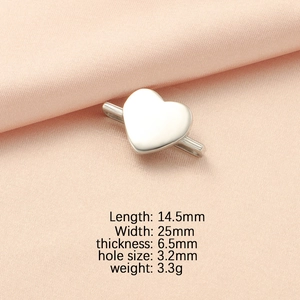 Detail view of heart-shaped silver watch strap charm with size and weight specifications