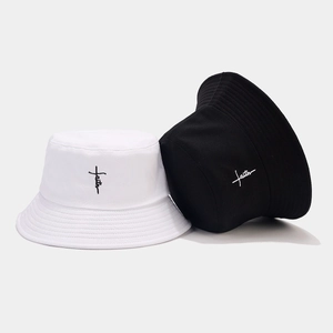 Unisex Cotton Faith Cross Embroidery Bucket Hat Casual Sun Protection Fisherman Hat For Outdoor Travel Beach Sun Hat