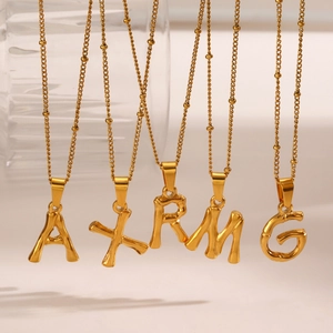 Colliers chaîne en bambou dorés avec 26 pendentifs lettres A, X, R, M, G pour mode femme
