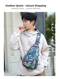 Close-up of a floral crossbody bag featuring multi-pocket design and mesh side pocket