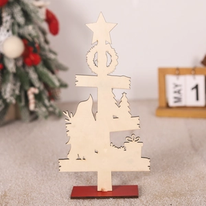 DIY Christmas wooden desktop ornament with Santa and tree silhouette on red base