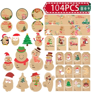 Christmas Gift Stickers Adhesive Labels Holiday Wrapping Kraft Paper Style Santa Snowman Patterns To From Tags