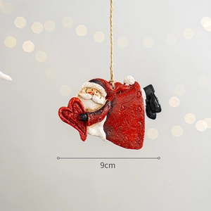 Babbo Natale retrò in resina con cuore rosso per decorazione albero di Natale, misura 9cm