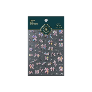3D holographic bow nail art stickers with butterfly and laser design in model M-1174
