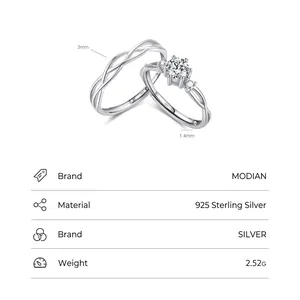 S925 sterling silver Mobius ring set with six-prong zircon and woven band design