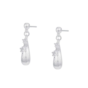 Elegant s925 sterling silver teardrop earrings with brushed metal finish and zircons