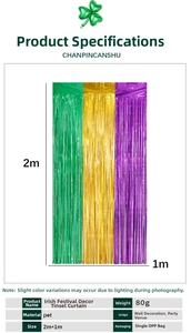 Détails du rideau de franges bicolore vert or violet 2m pour décoration de fête