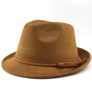 Classic brown faux suede western cowboy hat with woven band and tassel detail for outdoors