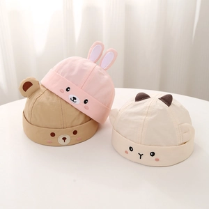 Baby Brimless Beanie Hat Cartoon Animal Embroidery 3D Ears Breathable Sun Protection Landlord Cap For Infants Toddlers