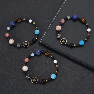 Set de bracelets zodiaque système solaire avec perles en pierre de lave et œil de tigre