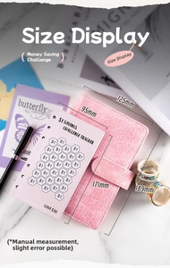 Detail of pink crocodile texture A6 budget binder with $1 savings challenge tracker page