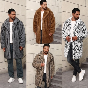 Manteau En Fausse Fourrure Pour Hommes Hiver Chaud Mi-long Avec Col Tailleur Style Britannique Décontracté Épais