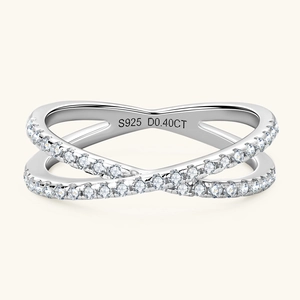X Shape Cross Moissanite Ring S925 Sterling Silver Double Layer Band Elegant Fashion Jewelry For Women D Color VVS1