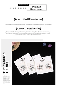 Detail of acrylic face gems set showing safety certification and adhesive quality
