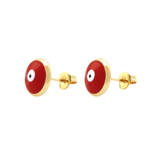 Minimalist 18K gold plated red enamel evil eye stud earrings for women in retro style
