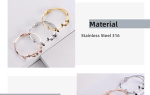 Detailed view of stainless steel leaf bracelets with black enamel and zircons