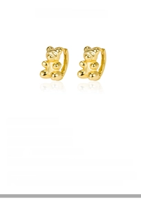 Macro detail of S925 silver 18k gold bear earrings showing 8mm width and 12mm height