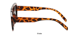 Side view of leopard print geometric sunglasses with thick frames and dark lenses