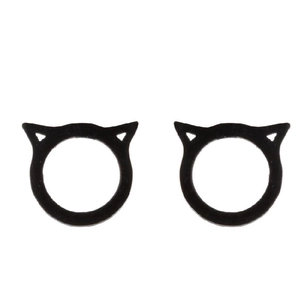 Pair of minimalist black cat ear stud earrings made of high-quality stainless steel